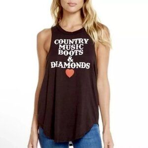 Chaser ‘Country Music Boots & Diamonds Tank Top In Brown Size XS